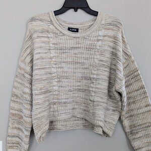 A. Byer Womens Cropped Crewneck Sweater Beige Space Dye Knit Size XL